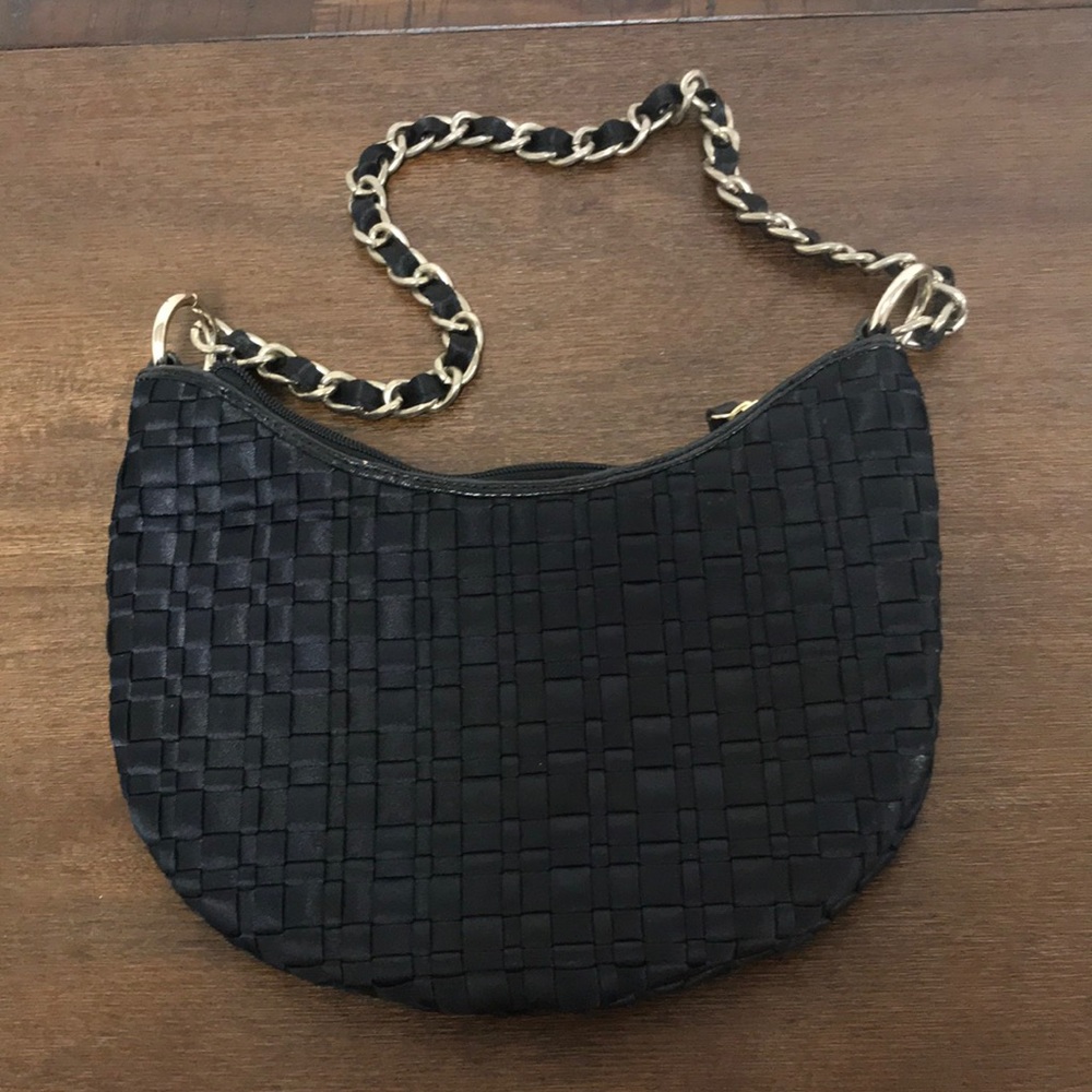 The Sak Black Woven Mini Shoulder Bag with Gold Chain